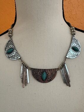 Turquoise Accent Tribal Silver-Tone Statement Necklace